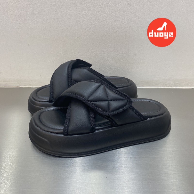 Duoya Giày Sandal Muffin Bằng Da Mềm Đế Dày Quai Dán Thoải Mái Thời Trang Mùa Hè Cho Nữ