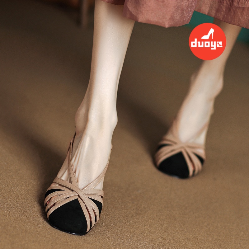 Duoya Tóc Thẳng ~ [Hàng Có Sẵn] Giày Sandal Cao Gót Hở Ngón Phối Màu Thiết Kế Hở Ngón Phong Cách La Mã Cho Nữ