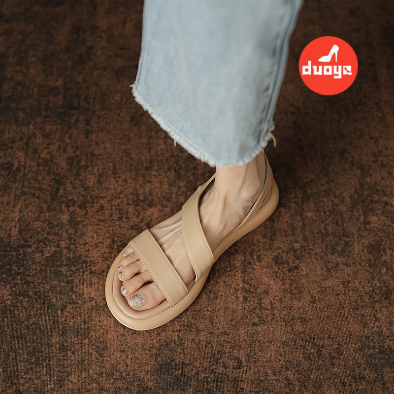 Tóc Thẳng Của Nhà Máy Duoya ~ [Hàng Có Sẵn] Bước Lên Shit ~ Siêu Mềm!Giày Sandal Đế Mềm Phẳng Hở Ngón Thoải Mái Phong Cách Roman Cho Nữ