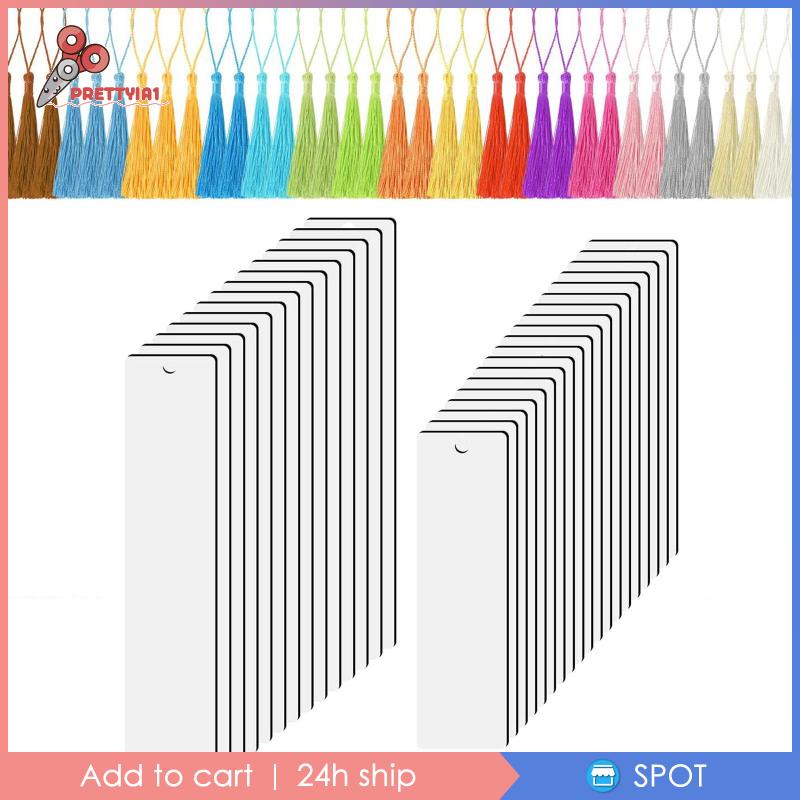 [Prettyia1] Thẻ Đánh Dấu Trang Sách Màu Trắng Kèm Tua Rua DIY