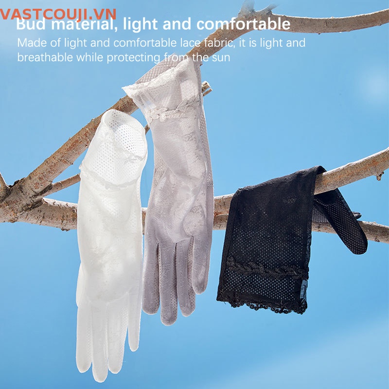 1 Đôi Găng Tay Chống Trượt Vải Lụa Lạnh Phối Ren Thoáng Khí Thời Trang Mùa Hè Cho Nữ
