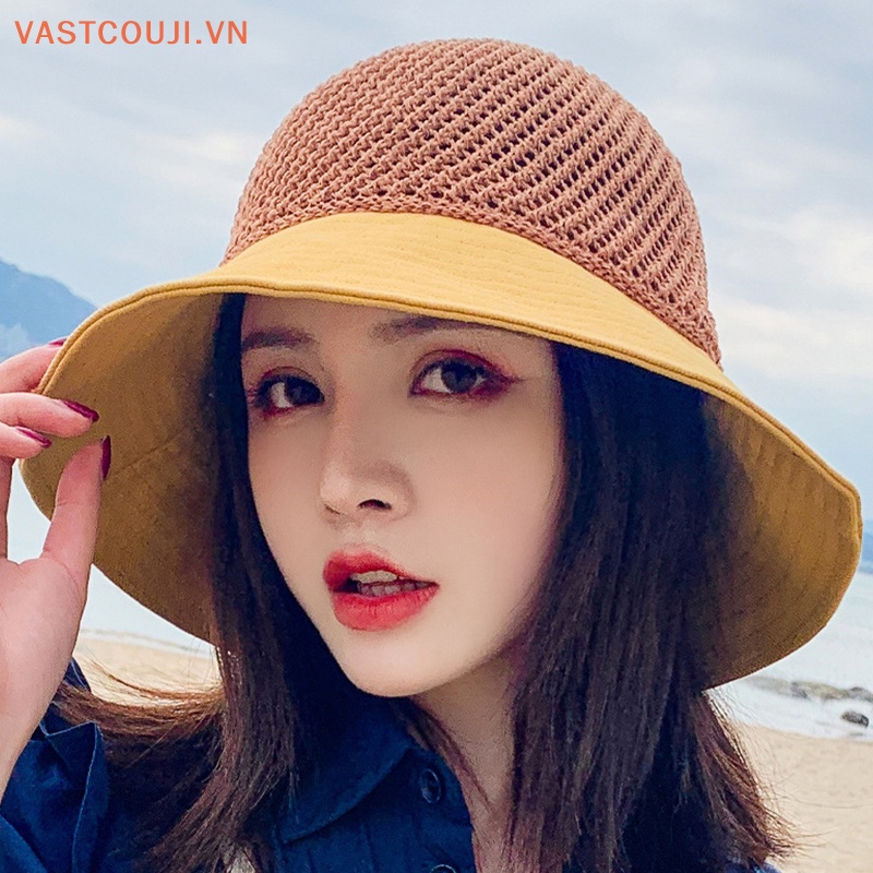 Nón Tai Bèo Vành Rộng Hở Chóp Phối Lưới Thoáng Khí Thời Trang Đi Biển Mùa Hè Cho Nữ