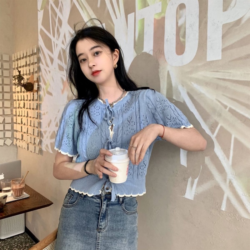 COZOK Áo Thun Dệt Kim Ngắn Tay Dáng Ôm Cột Dây Thời Trang Trẻ Trung