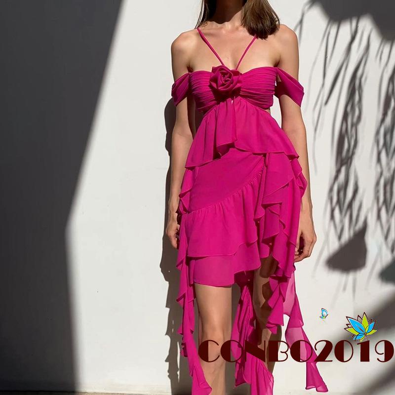 Đầm Midi Không Tay Nhún Bèo Họa Tiết Hoa Thời Trang Mùa Hè Cho Nữ