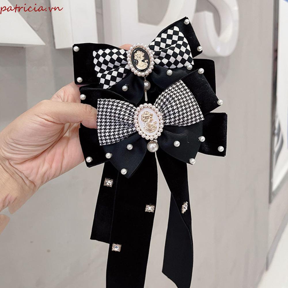 Kẹp Tóc Nơ Lớn Họa Tiết Kẻ Ô Retro Thanh Lịch Cho Nữ