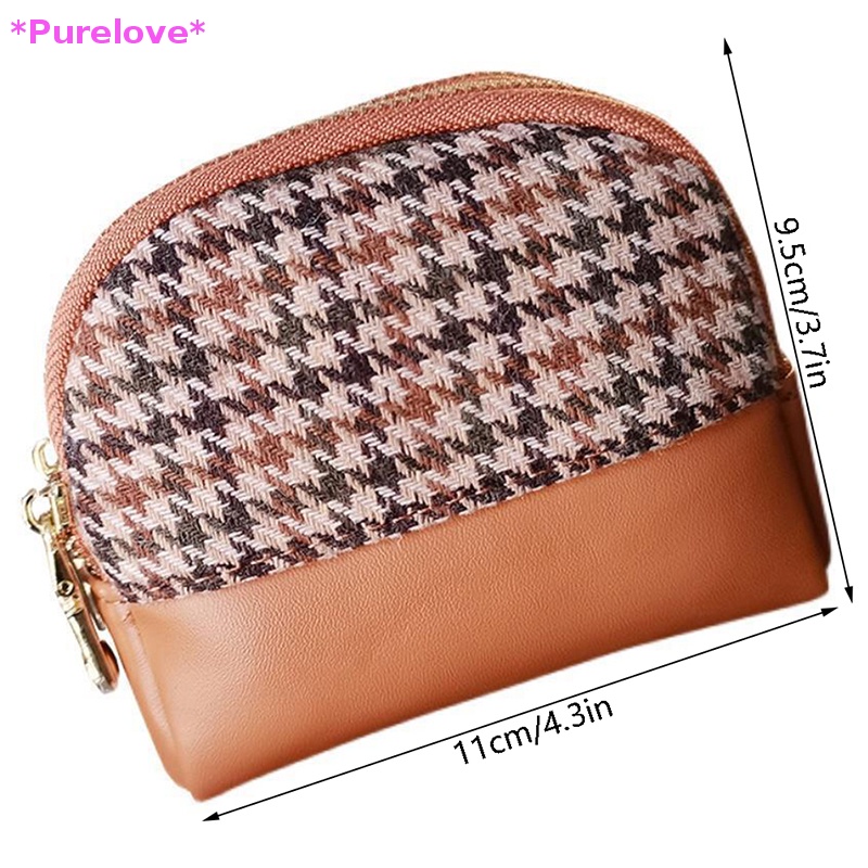 Ví Đựng Tiền Xu Bằng Vải Phối Khóa Kéo Đôi Phong Cách Vintage Dành Cho Nữ Mới