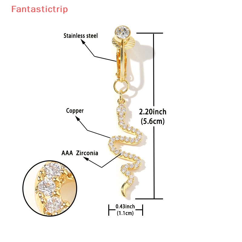 [Fantastictrip] Khuyên Rốn Dạng Chuỗi Rắn Đính Đá Zircon Giả Trang Sức Không Cần Xỏ Khuyên Cho Phụ Nữ Mới