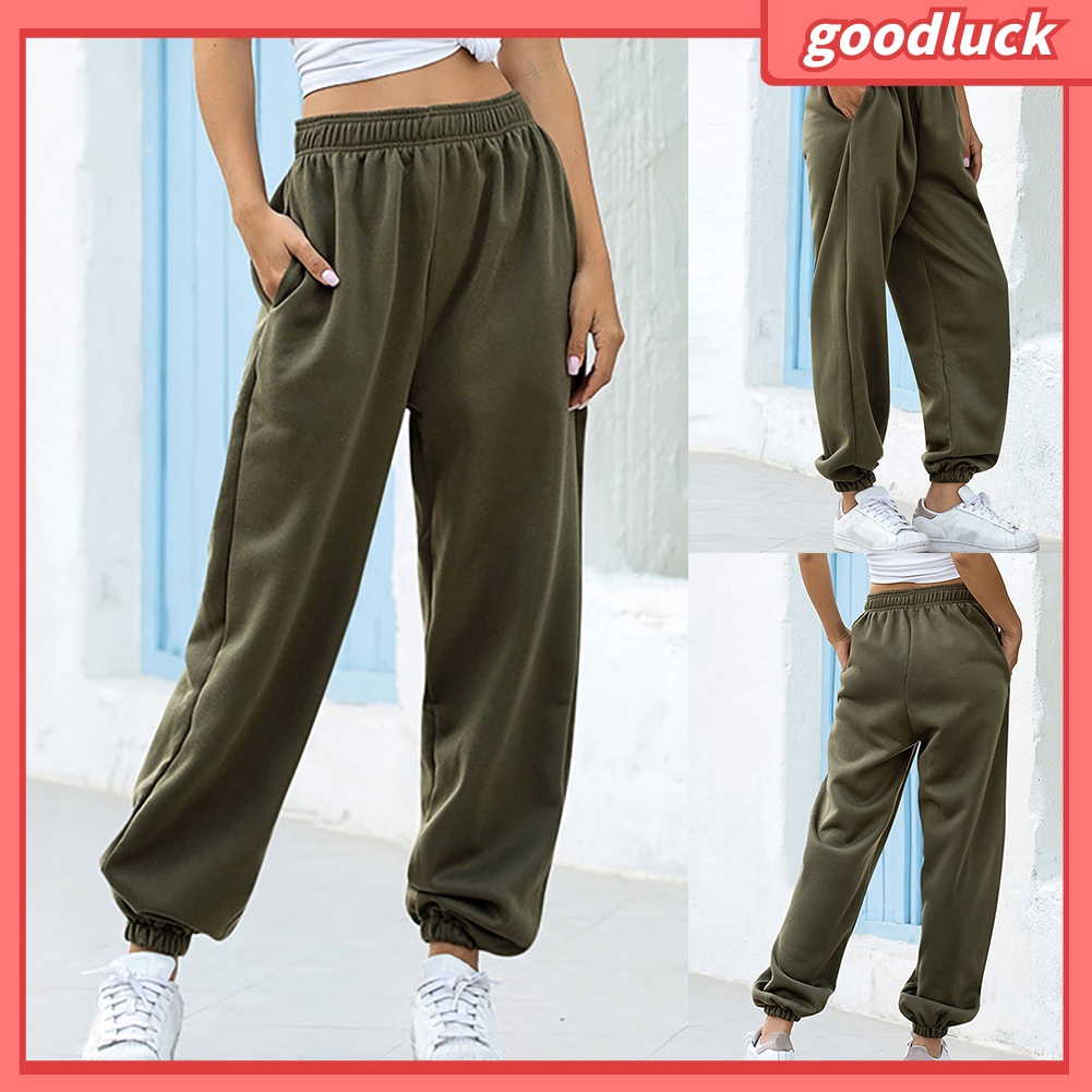 [ULK] Quần Thể Thao Dài Tới Mắt Cá Chân Có Túi Lưng Cao Buộc Dây Dày Dặn Cho Nữ