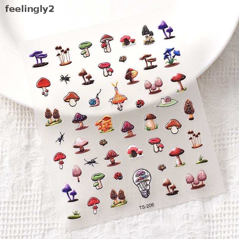 Miếng Dán Trang Trí Móng Tay Hình Nấm 5D Nhiều Màu Sắc