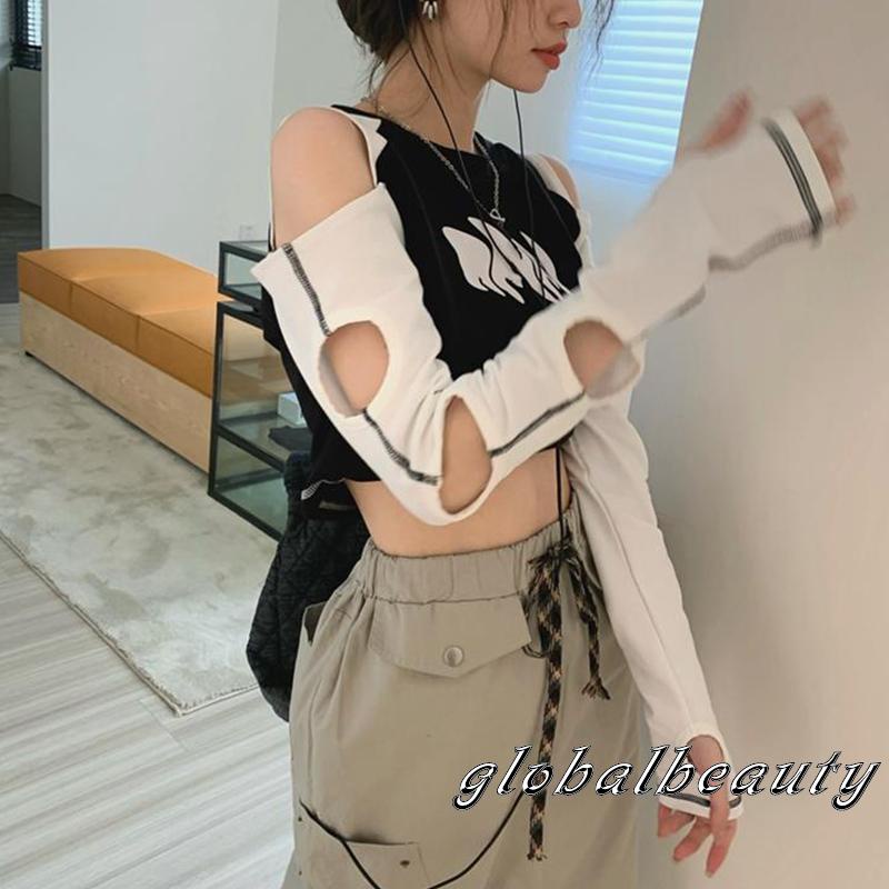 Áo Croptop Tay Dài Cổ Tròn Màu Sắc Tương Phản Thời Trang Mùa Xuân Cho Nữ