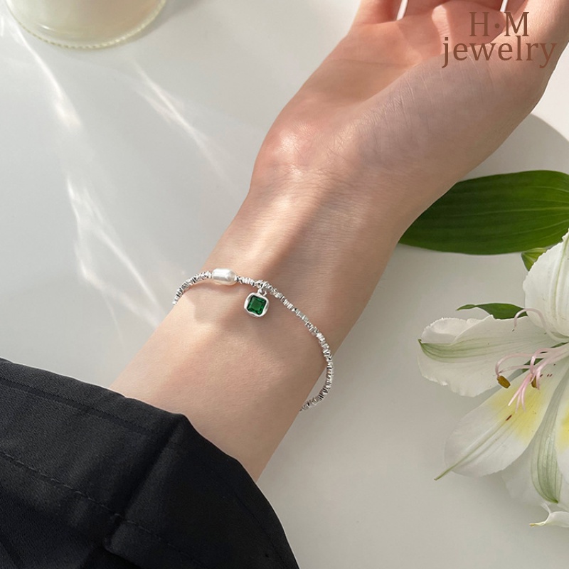 Vòng cổ Bạc 925 Mặt Vuông Đính Ngọc Trai Sang Trọng