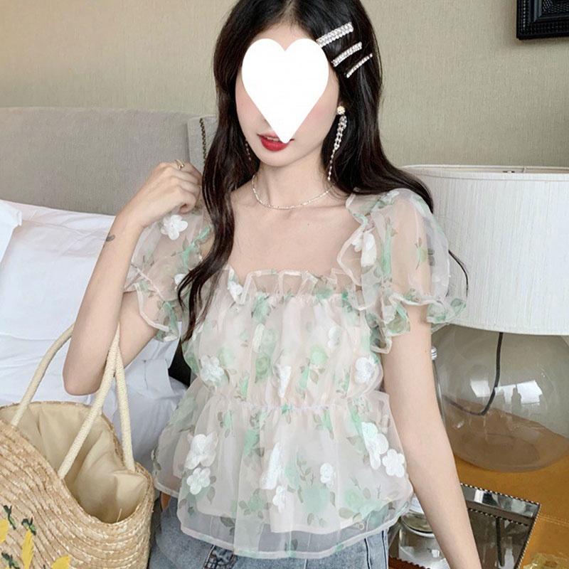 Áo Voan Hoa Tay Phồng Thời Trang 2023 Dành Cho Nữ