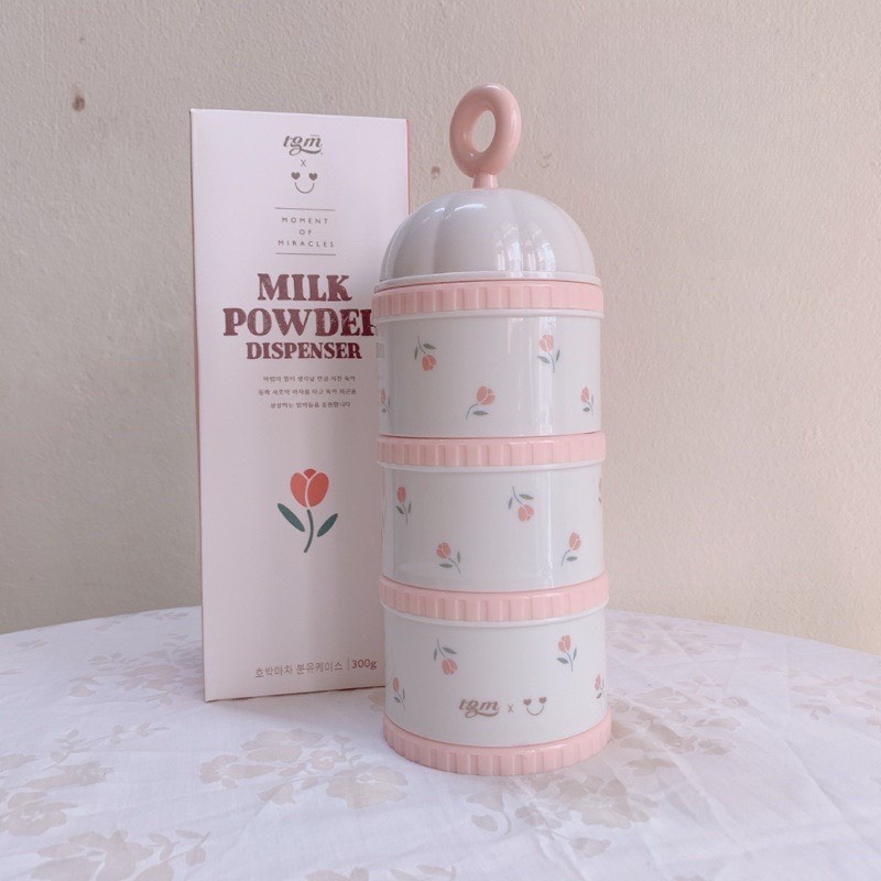 Chia sữa bột 3 tầng Có Quai HQ Trắng sữa hoạ tiết Hàn Quốc xinh xắn cho bé CarynShop