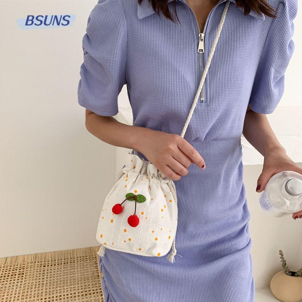 Túi Bucket Đeo Chéo Cỡ Nhỏ Họa Tiết Quả Cherry Xinh Xắn Cho Nữ