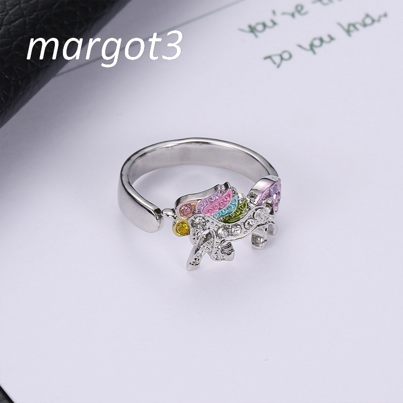 Nhẫn Hở Hình Kỳ Lân Đính Đá Pha Lê Nhiều Màu Tùy Chỉnh Dễ Thương