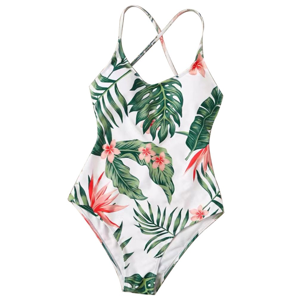 Swimsuit One Piece Leaf Pattern Bikini Women'S Swimwear Fashion Breathable Swimsuits Summer Swim Suit [Q/11]