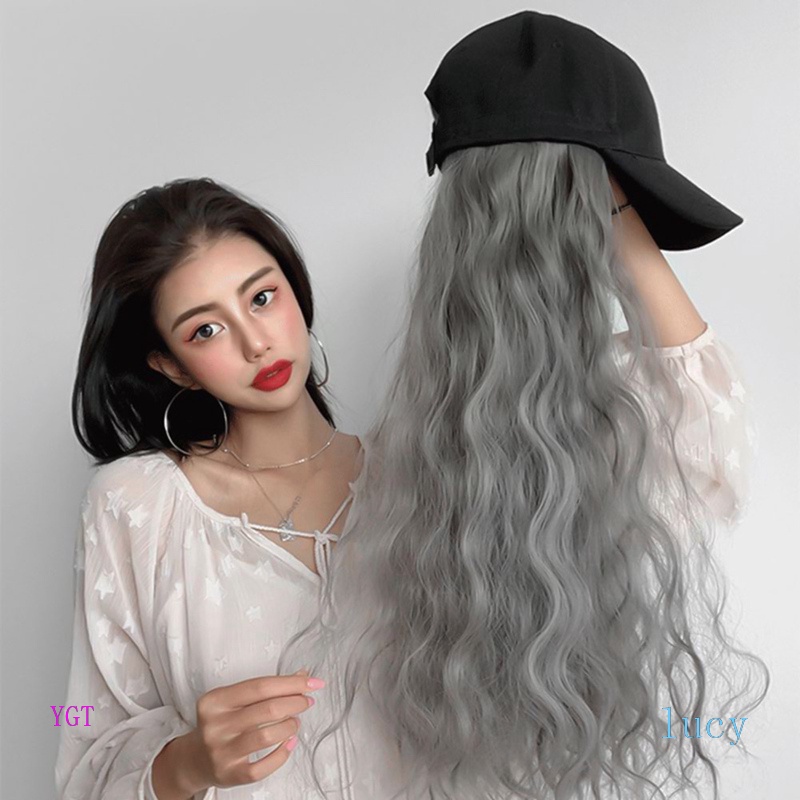 Tóc Giả Thẳng / Xoăn Dài Kèm Mũ Lưỡi Trai Bằng Sợi Tổng Hợp YGT