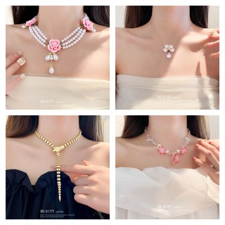 1 vòng cổ ngọc trai mặt hoa hồng thời trang