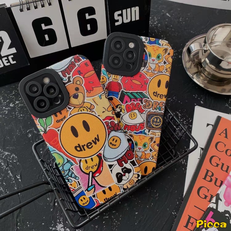 Ốp Điện Thoại Da Mềm Họa Tiết Gấu Hoạt Hình Graffiti Cho iPhone 7 8 Plus 11 Pro Max XR 13 14 12 Pro Max X XS Max