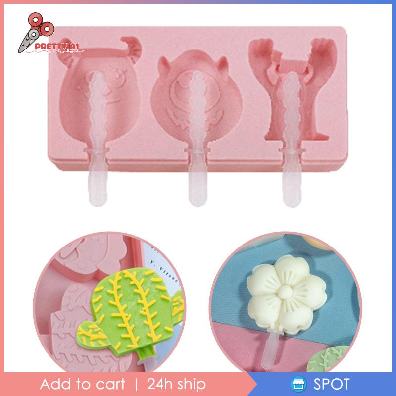 [Prettyia1] Khuôn Làm Kem Que Hình Hoạt Hình Dễ Thương Tháo Gỡ Được