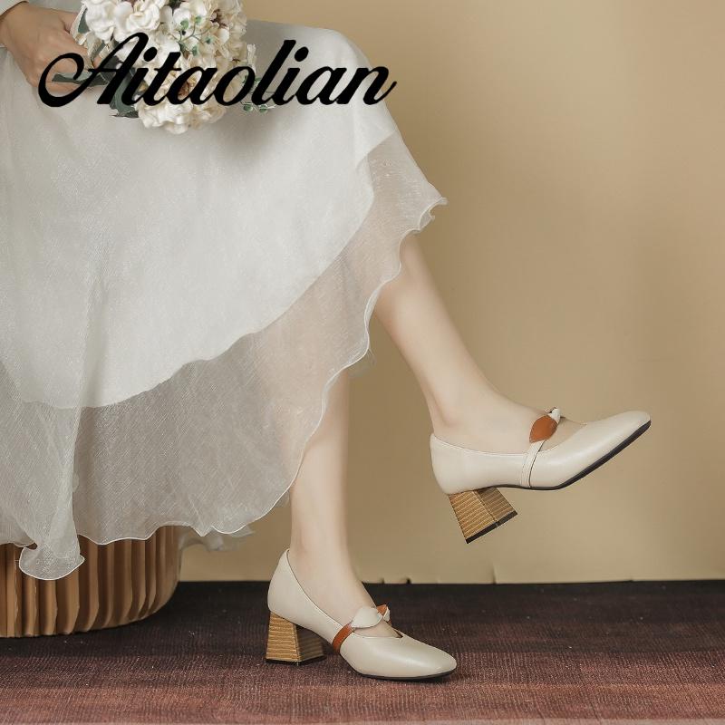 Giày Cao Gót 5cm Da Mềm Mũi Vuông Phong Cách retro Anh Quốc Cho Nữ