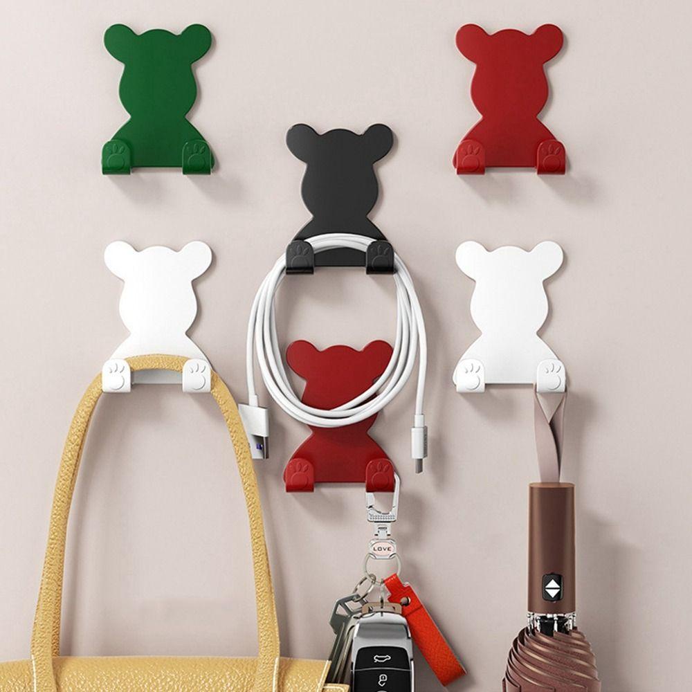 Aaron1 Móc Treo Quần Áo Tự Dính Hình Gấu Hai Hàng Sáng Tạo Dễ Thương