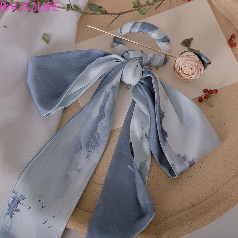 Trâm Cài Tóc Nơ Ruy Băng Lụa In Họa Tiết Cổ Điển Ngọt Ngào Cho Bạn Gái BACK2LIFE