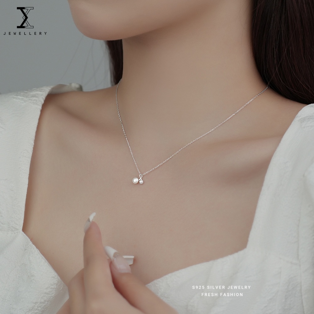 Dây Chuyền Bạc 100% S925 Đính Hạt Ngọc Trai Xinh Xắn Cho Nữ