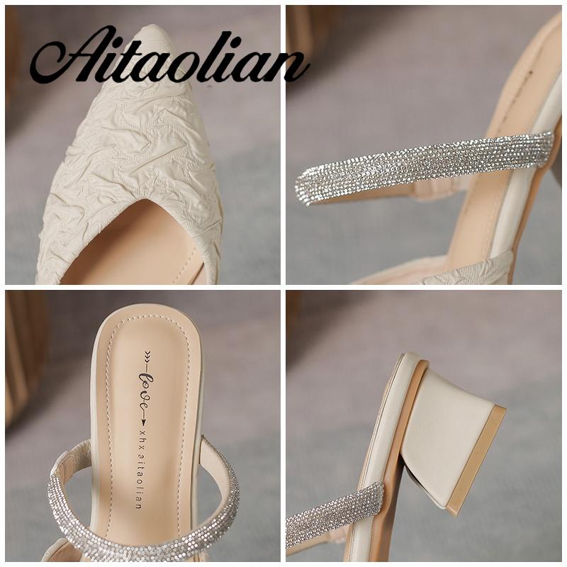 Dép Cao Gót 4cm Mũi Nhọn Đế Mềm Đính Nơ Cho Nữ