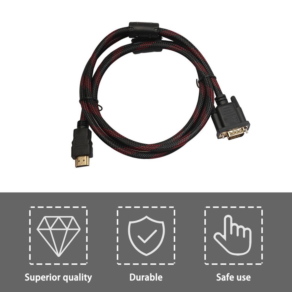 Portable 1.5M Length Hdmi-Compatible To Vga Data Connector Adapter Converter Cable Male Black [Q/10]