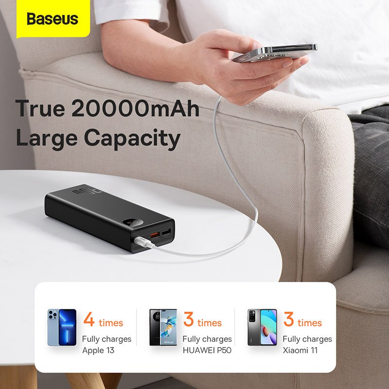 Sạc dự phòng Baseus 20000Mah Power Bank 30W / 22.5W PD QC 3.0 Sạc Nhanh cho điện thoại và Macbook