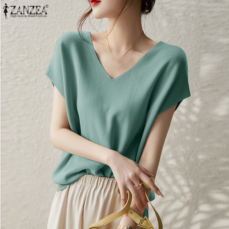 Zanzea Áo Thun Nữ Ngắn Tay Cổ Chữ V Form Rộng Thời Trang Hàn
