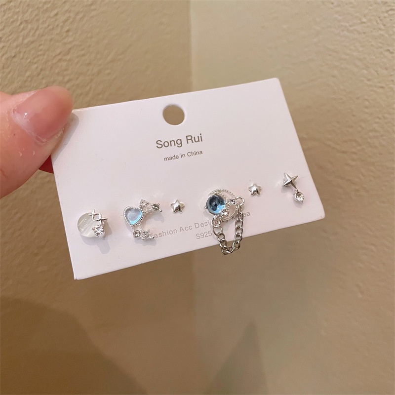Set 5 Khuyên Tai Đính Đá Opan Thời Trang Nữ