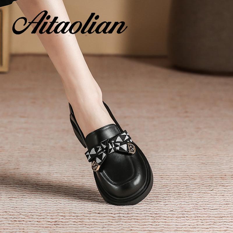 Giày Lười Da Đế Bằng 3cm Đính Nơ Phong Cách Anh Quốc Thời Trang