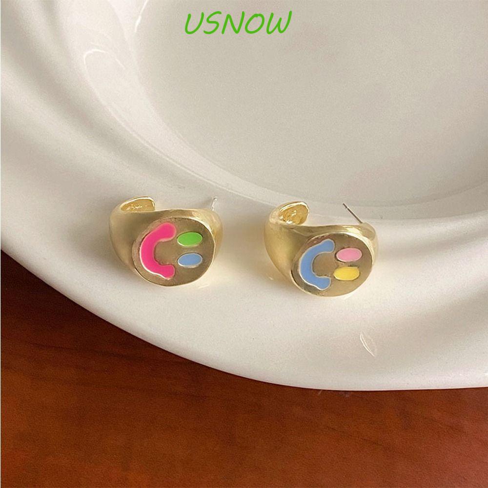 Khuyên Tai Hợp Kim Hình Chữ C Mặt Cười Phong Cách Hàn Quốc Đơn Giản Thời Trang Cho Nữ