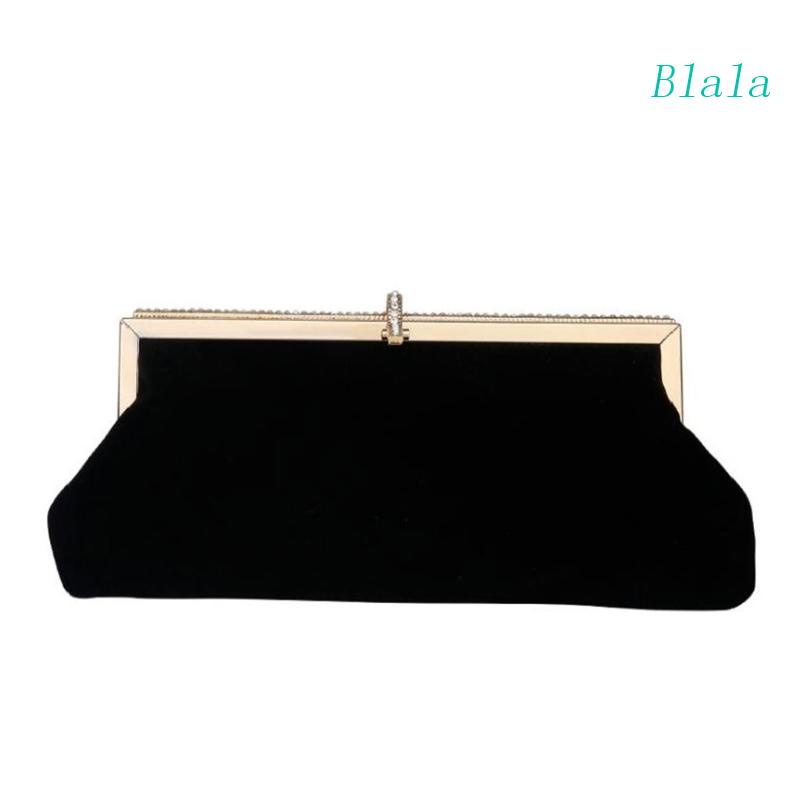 Ví Nhung Đen Cầm Tay Đính Đá Phong Cách Retro