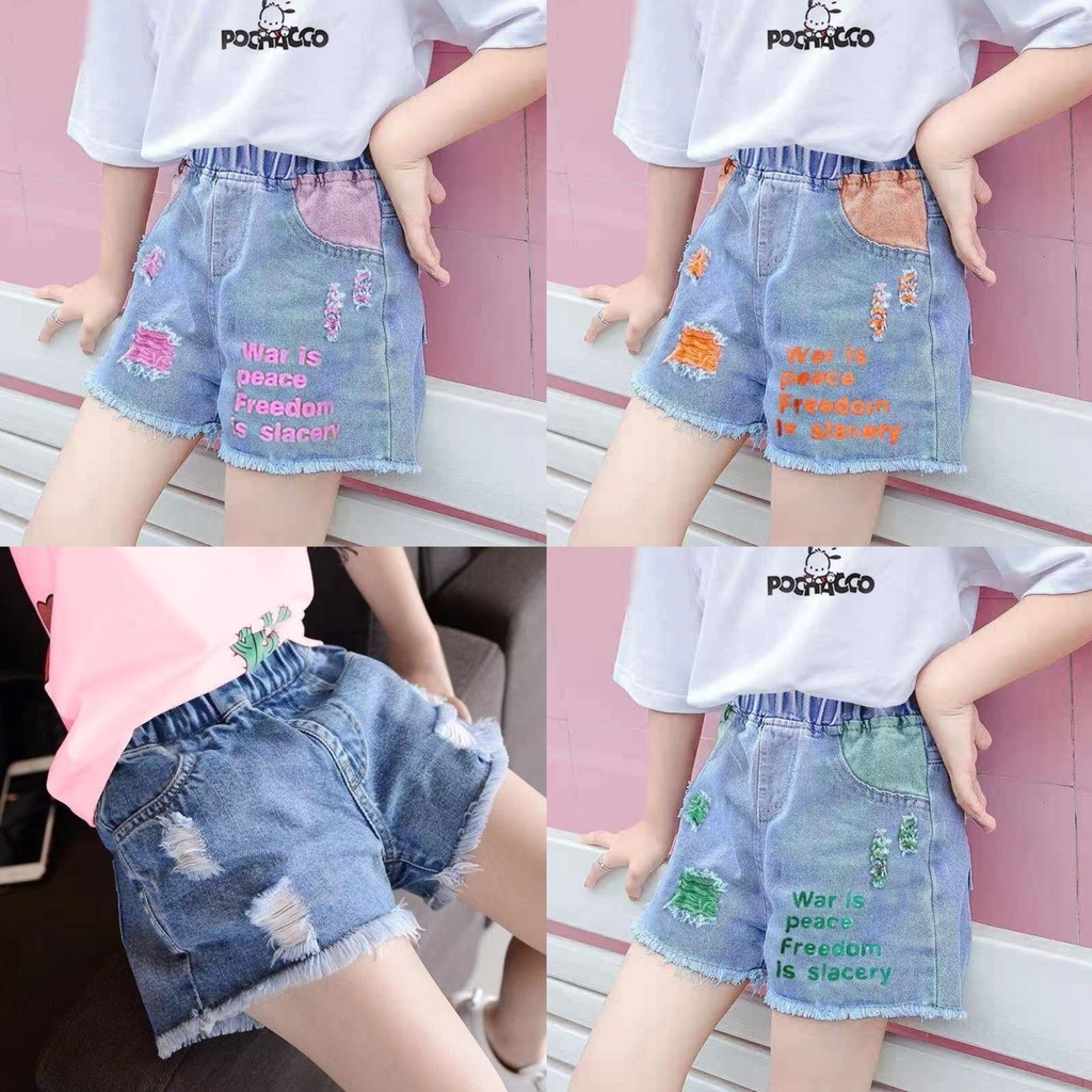 Quần Short Jean Thiết Kế Cỡ Lớn Thời Trang Cá Tính Dành Cho Bé Gái