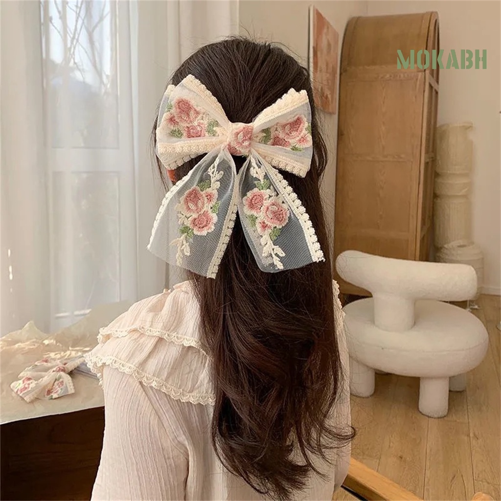 Kẹp Tóc Hình Nơ Bằng Ren Chống Mòn Dành Cho Nữ