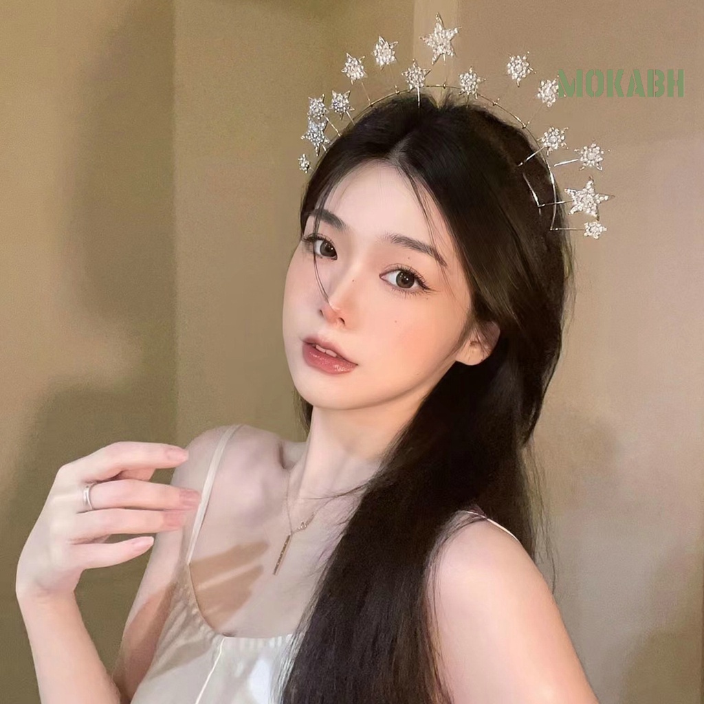 Băng Đô Cài Tóc Hình Vương Miện Đính Đá Lấp Lánh Dễ Thương Chống Trượt Phong Cách Hàn Quốc