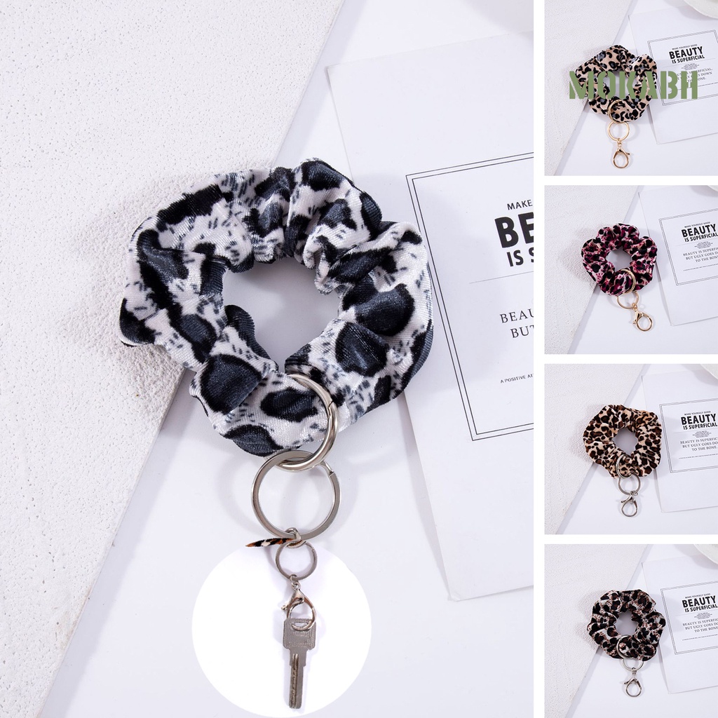 [Mok Abh] Vòng Đeo Tay Vải Mềm Co Giãn Họa Tiết Da Báo Đa Chức Năng Có Móc Khóa