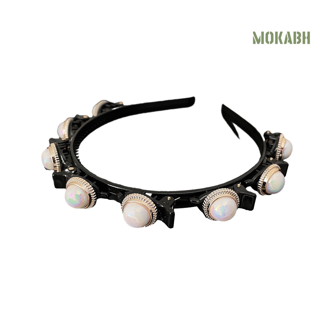 Băng Đô Hai Lớp Co Giãn Chống Trượt Đính Đá Và Ngọc Trai Giả Lấp Lánh Dành Cho Nữ