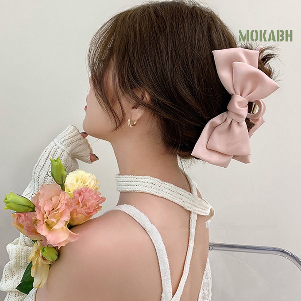 Kẹp Tóc Dạng Móng Vuốt Chống Trượt Hai Lớp Thắt Nơ Màu Trơn Phong Cách Công Chúa Dành Cho Nữ