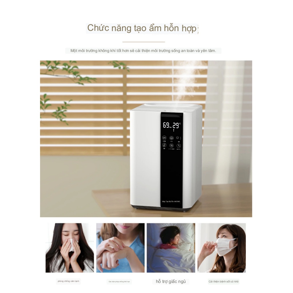 Máy phun sương tạo ẩm thông minh Akono xông tinh dầu , dung tích 5L