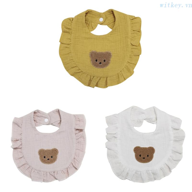 Yếm Ăn Cotton Thêu Họa Tiết Gấu Hoạt Hình Đáng Yêu Dành Cho Trẻ