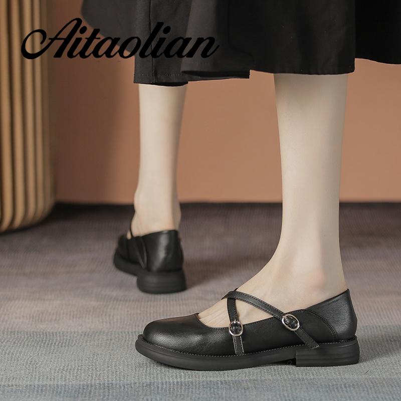 Giày Da Mũi Tròn 3cm Phong Cách lolita Đơn Giản Cho Nữ