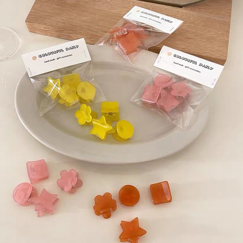 Set 4 Kẹp Tóc Càng Cua / Trái Tim / Hoa / Ngôi Sao Màu Sắc Kẹo Ngọt