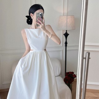 CheeseBunny Đầm Dáng Dài Màu Trắng Chiết Eo Thời Trang Mùa Hè 2023 Dành Cho Nữ