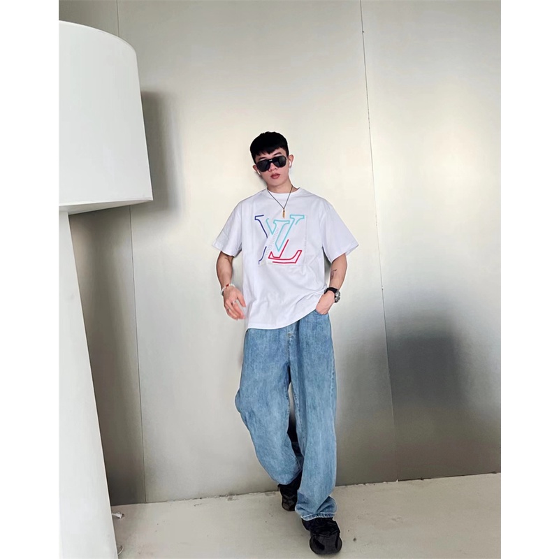 L-v &amp; - Áo Thun Unisex Tay Ngắn Incomplete Logo Cao Cấp Thời Trang Đường Phố Mùa Xuân Mới