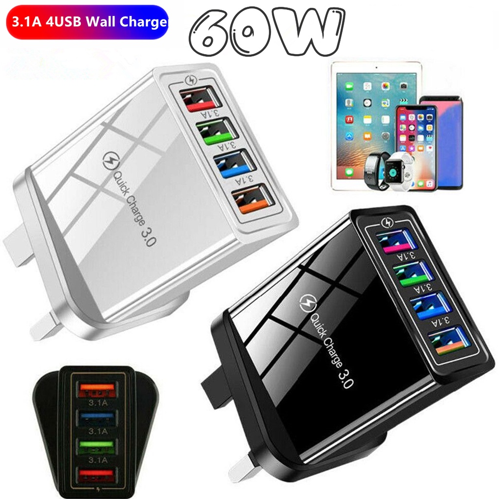 Củ Sạc Nhanh 60W 4 Cổng USB 3.0 Cho IP Samsung QC3.0