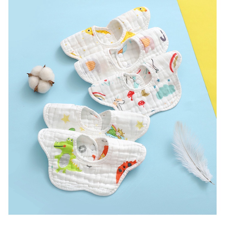 Yếm Ăn Vải cotton Sáu Lớp Dày Dặn Xoay 360 Độ Chuyên Dùng Cho Bé Sơ Sinh